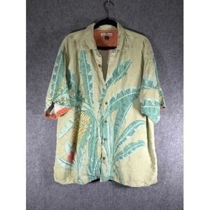 Tommy Bahama‎ Silk Hawaiian Shirt Mens L Pineapple Palm Tree Print Aloha